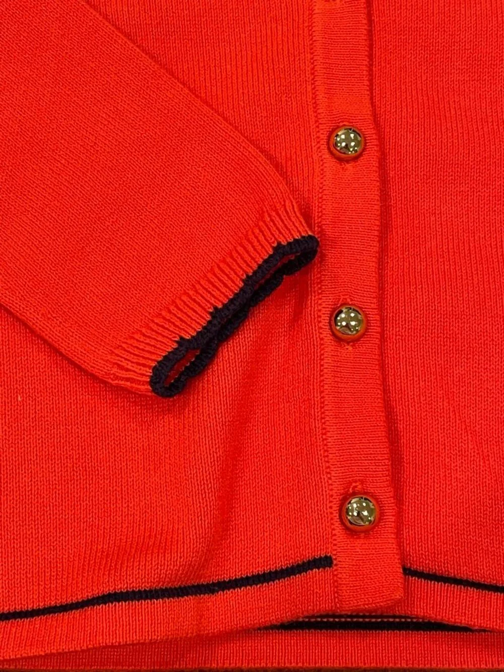 Janie and Jack Bright Coral Cardigan with Navy Trim - 12-18 mo.